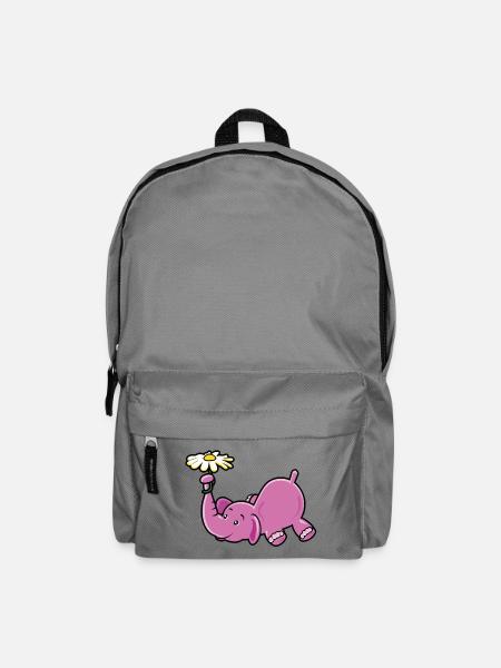 Pink Elephant with Daisy - Backpack - elephant grey