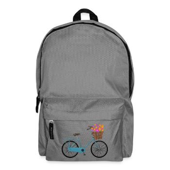 Fahrrad mit bunten Blumen im Korb - Rucksack - Mittelgrau - Vorne