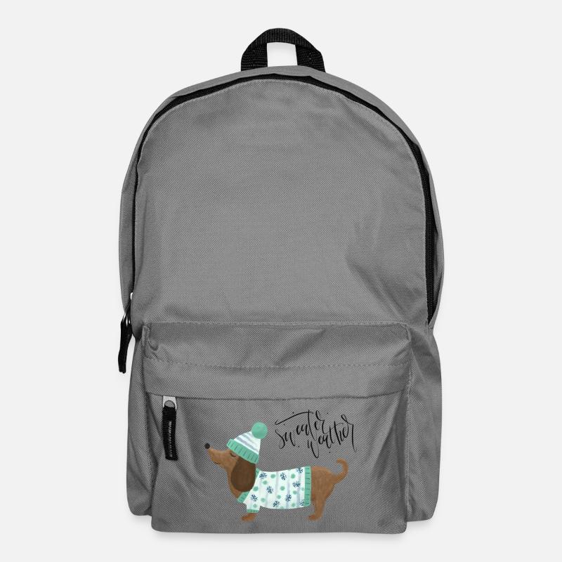 Dackel mit Pullover und Mütze - Sweater Weather - Rucksack - Mittelgrau
