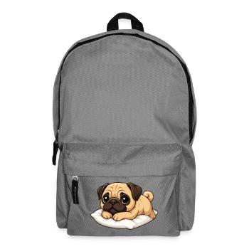 Cute Pug Lying Relaxed Cartoon - Backpack - elephant grey - Front