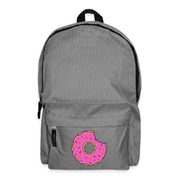 Donut mit Biss in pink mit bunten Zuckerstreuseln - Rucksack - Mittelgrau - Vorne