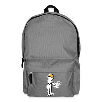 Männchen mit Helm und Checkliste auf Baustelle - Rucksack - Mittelgrau - Vorne
