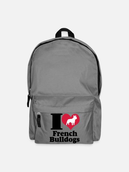 Französische Bulldogge ,I Love French Bulldogs(25) - Rucksack - Mittelgrau