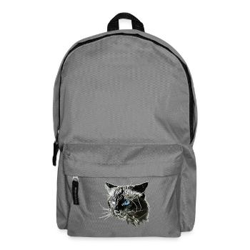 Katzenkopf mit blauen Augen – Monochrom - Rucksack - Mittelgrau - Vorne