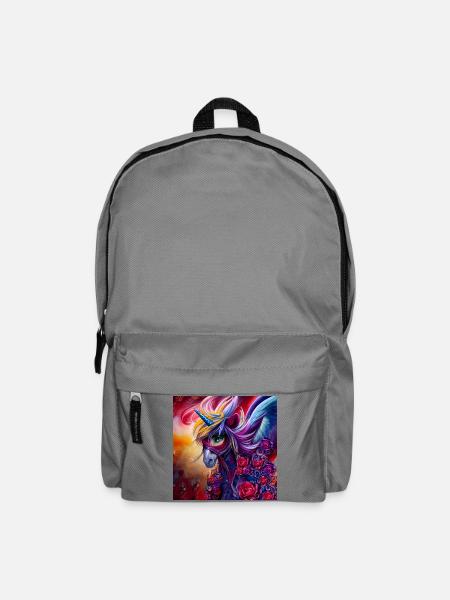 Wunderbares buntes Einhorn mit Blumen. - Rucksack - Mittelgrau