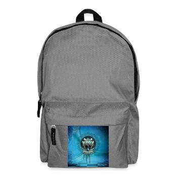 Eleganter blauer dekorativer Totenkopf mit Blättern. - Rucksack - Mittelgrau - Vorne