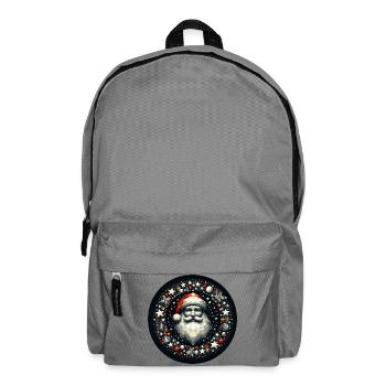 Santa Claus Wreath Round Star Balls Red Grey - Backpack - elephant grey - Front
