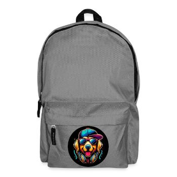 Golden Retriever Dog Rapper with Cap and Headphones - Backpack - elephant grey - Front
