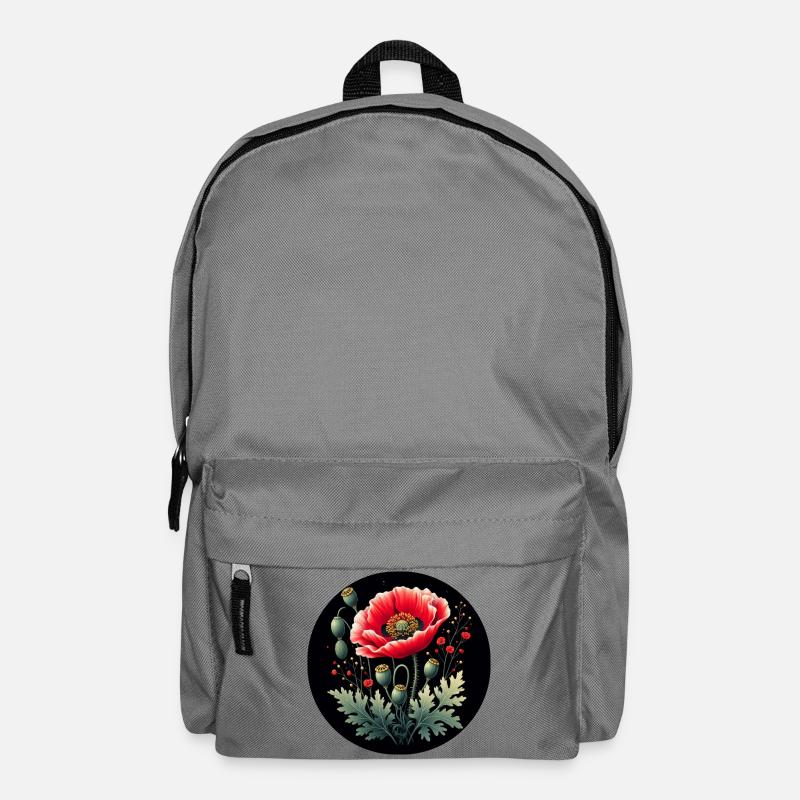 Blumenmotiv Mohnblume Schwarzer Hintergrund - Rucksack - Mittelgrau