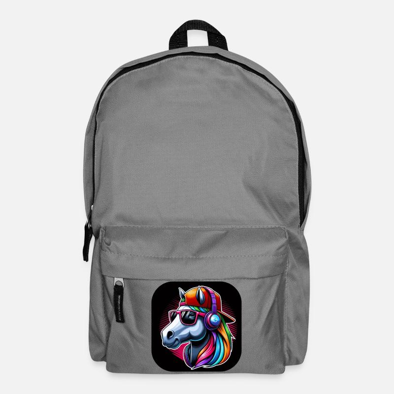 Pferd Rapper Kopf mit Cap Kopfhörer Sonnenbrille - Rucksack - Mittelgrau