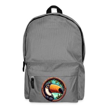 Cartoon toucan looking through round window - Backpack - elephant grey - Front
