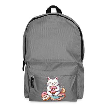 Cat Eating Donuts, Foodie Cat Humor - Backpack - elephant grey - Front