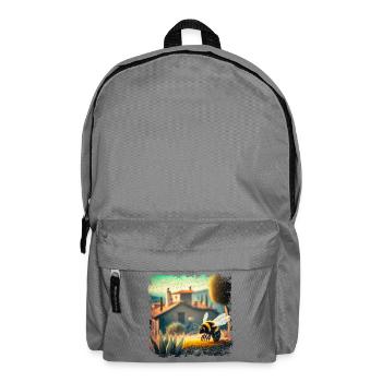 sonnige mediterrane Landschaft und eine Biene - Rucksack - Mittelgrau - Vorne