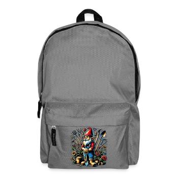 Bunter,lebendiger Gartenzwerg umgeben von Werkzeug - Rucksack - Mittelgrau - Vorne