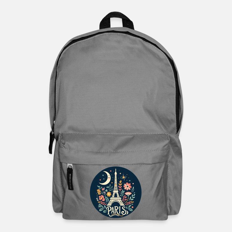 Paris Star and Moon Floral Illustration - Backpack - elephant grey