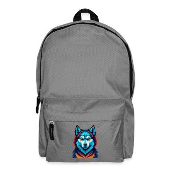 Husky Dog Colorful Kawaii Cartoon Character Pet - Backpack - elephant grey - Front