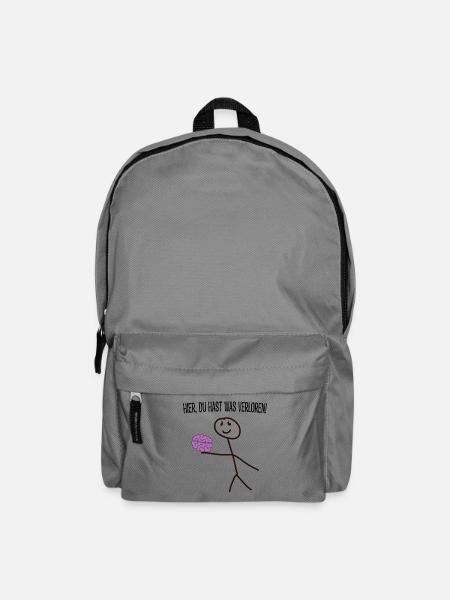 Strichmännchen mit Humor "Hier, du hast was verlor - Rucksack - Mittelgrau