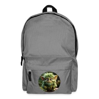 Grüner Fantasie-Waldkobold mit großen Augen - Rucksack - Mittelgrau - Vorne