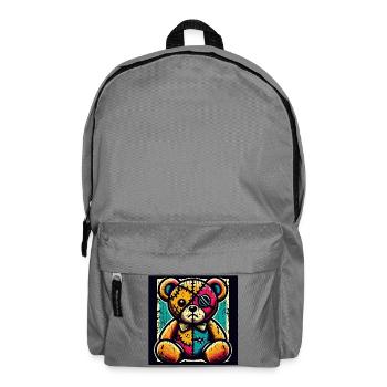 Patchwork bear art with vintage charm - Backpack - elephant grey - Front