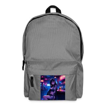 N-dless Nights: Anime cyberpunk girl in a dark bar - Backpack - elephant grey - Front