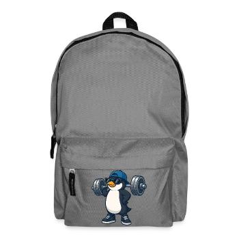 Cooler Pinguin mit Hantel Fitness Bodybuilding - Rucksack - Mittelgrau - Vorne