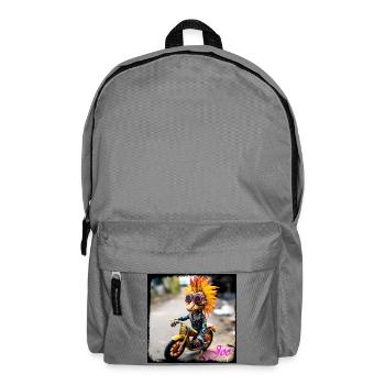 Vogel-Mensch Puppe mit Sonnenfeder und Motorrad  - Rucksack - Mittelgrau - Vorne