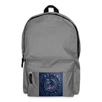 Licorne avec des fleurs dans les tons bleus - Sac à dos - gris éléphant - Devant