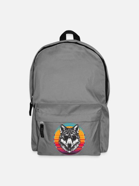 Cool Wolf mit Sonnenbrille im Retro-Design - Rucksack - Mittelgrau