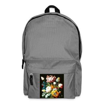 Textured floral composition on black - Backpack - elephant grey - Front