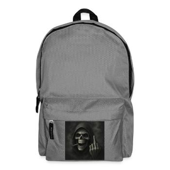Skeleton with hoodie and cigarette smoke, middle finge - Backpack - elephant grey - Front