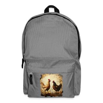 Rustic Rooster and Chicken Duo, Oil Painting - Backpack - elephant grey - Front