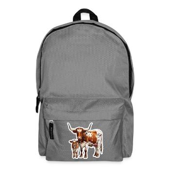 Texas Longhorn mit Kalb – Stolze Westernfamilie - Rucksack - Mittelgrau - Vorne