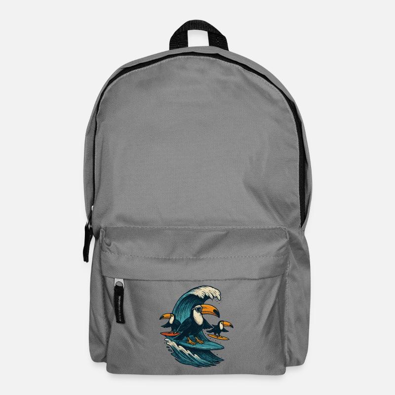 Cool Toucan Surfing Wave Art - Backpack - elephant grey