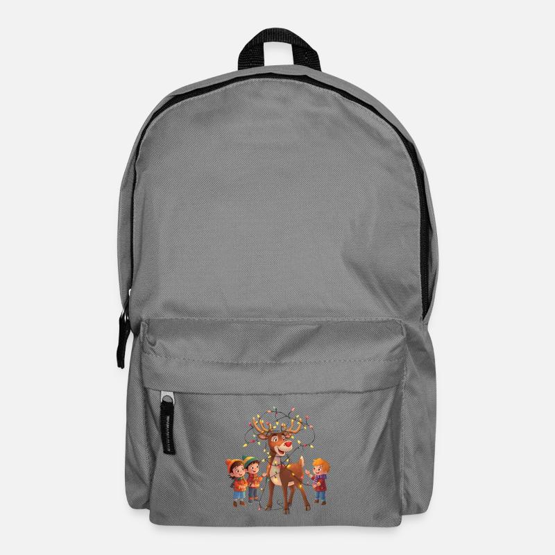 Rentier mit Lichterkette und Kindern - Rucksack - Mittelgrau
