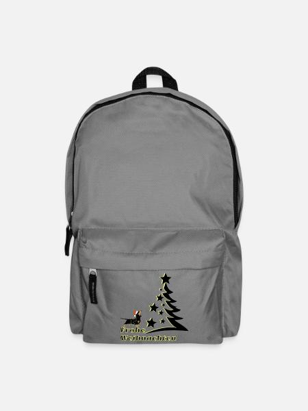 Frohe Weihnachten Dackel schaut den Christbaum an - Rucksack - Mittelgrau