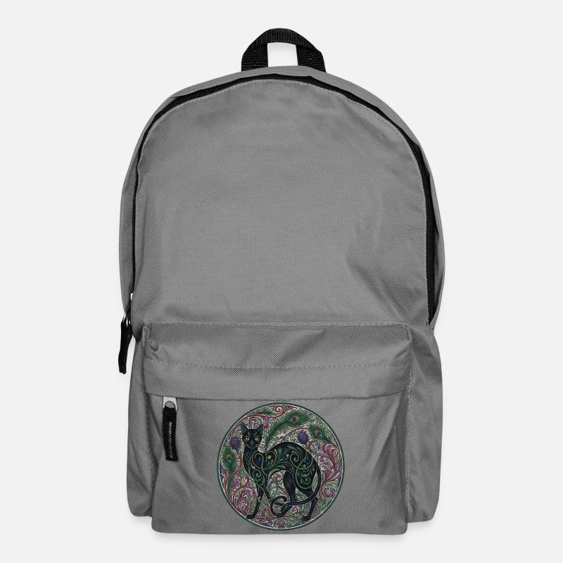 Interwoven Night Cat Ornamental Circle - Backpack - elephant grey