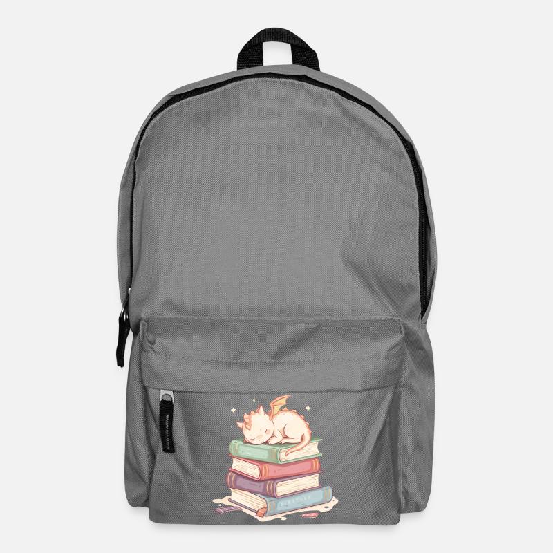 Schlafender Drache auf pastellfarbenen Büchern - Rucksack - Mittelgrau