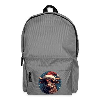 Taureau de bœuf avec chapeau de Père Noël et lunettes de soleil - Sac à dos - gris éléphant - Devant