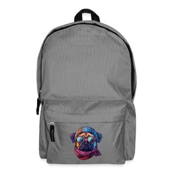 Hipster Pug Beanie and Scarf Wearing Sunglasses - Backpack - elephant grey - Front