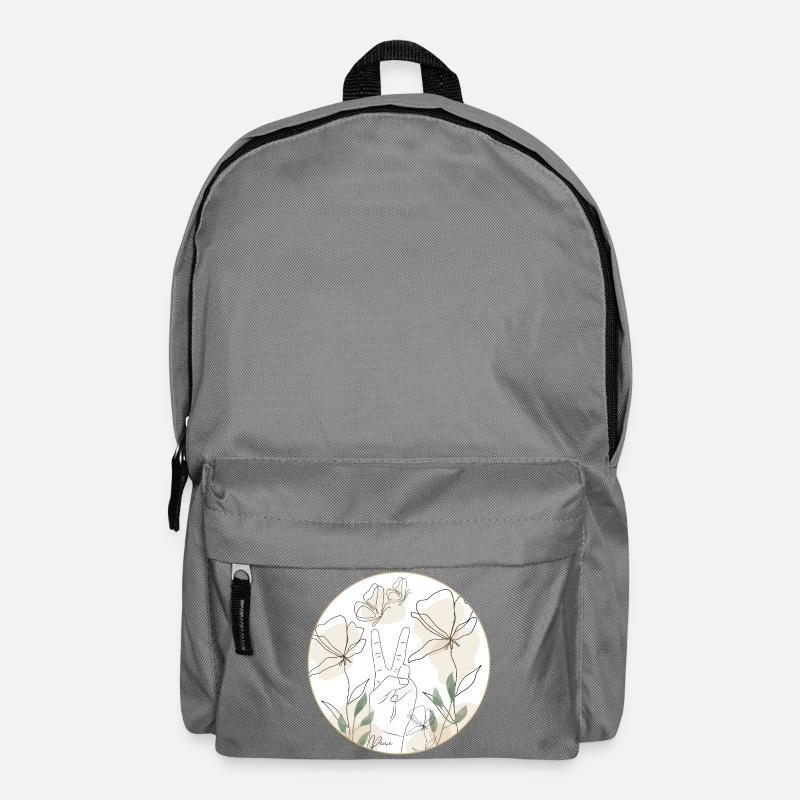 Peace - Hand and Blossoms - Line Art - peace - Backpack - elephant grey
