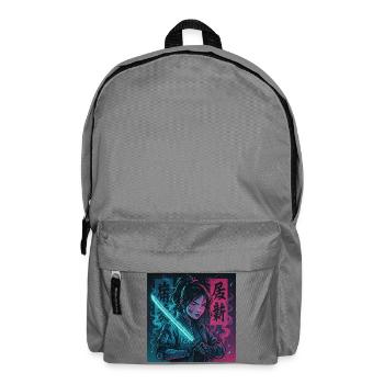 Cyber Samurai Girl Harajuku Y2K Anime Streetwear - Rucksack - Mittelgrau - Vorne