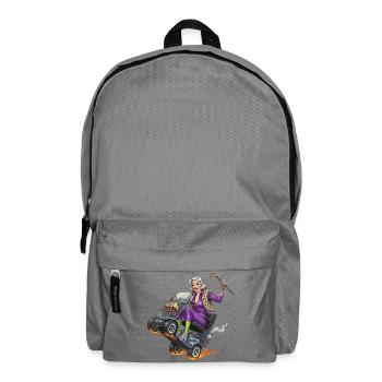 Mamie violette sur un scooter de mobilité de course - Sac à dos - gris éléphant - Devant