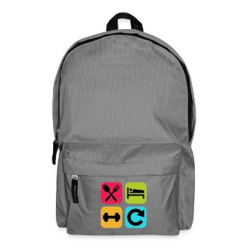 Essen, schlafen, Fitnessstudio wiederholen, lustiges Zitat: Fitness. - Rucksack - Mittelgrau - Vorne