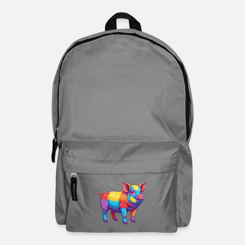 Buntes Schwein-Regenbogen-Pop-Art-Aquarell - Rucksack - Mittelgrau