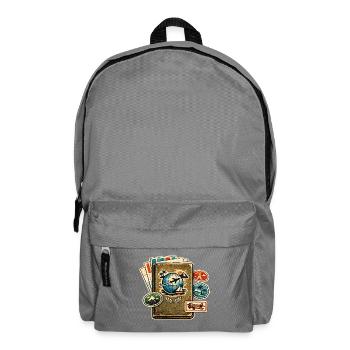 Retro Reiseglobus Stickerkollektion - Rucksack - Mittelgrau - Vorne