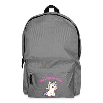 LAGE IST ERNST, COOLES EINHORN! LUSTIGER SPRUCH - Rucksack - Mittelgrau - Vorne