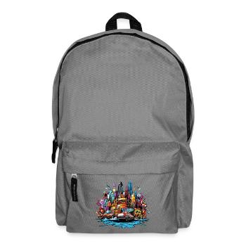 Bunte Stadtsilhouette mit Autos - Rucksack - Mittelgrau - Vorne