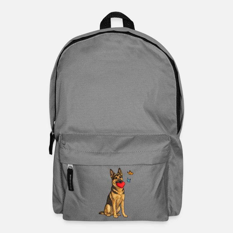 Deutscher Schäferhund mit Herz und Schmetterlingen - Rucksack - Mittelgrau