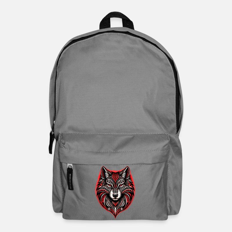 Red and Black Tribal Wolf - Backpack - elephant grey