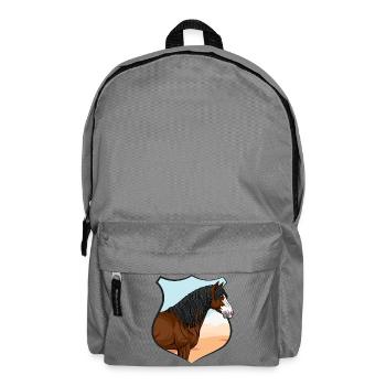 Der Kopf des Pferdes Abaco, ein Wappen und eine Landschaft - Rucksack - Mittelgrau - Vorne
